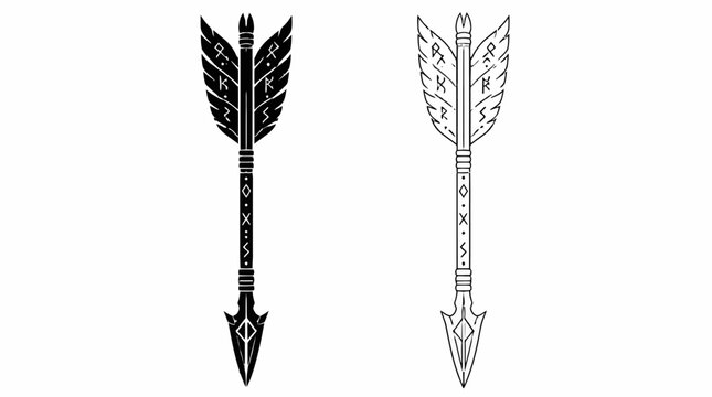 Tribal arrow set with ancient runes and feather fletching