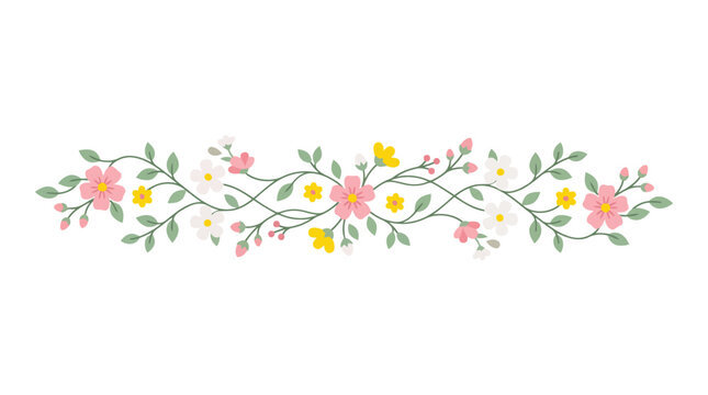 Colorful floral border with pink, yellow and white flowers