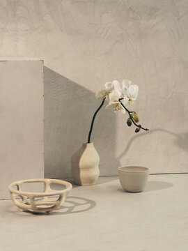 Wedding white stilleben with flower and shadows in a nordic environment