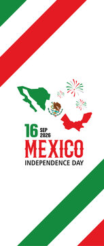 Festive 216th Anniversary Mexico Independence Day 16 September 2026 Patriotic Banner and Poster with Mexican Map, Typography and Flag Colors Border. Vector Illustration
