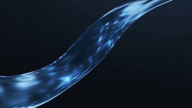 Entering from upper right metallic-blue ribbon rotating and twisting in studio, revealing glints