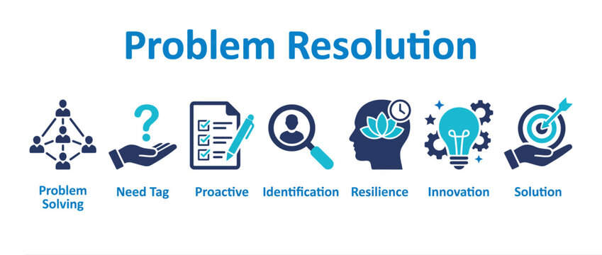 Problem resolution icons set. Business strategy symbols for innovation and effective planning.