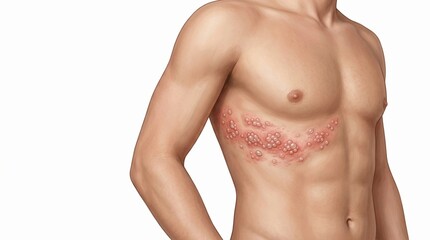 Naklejka premium Shingles rash with blisters on a male torso