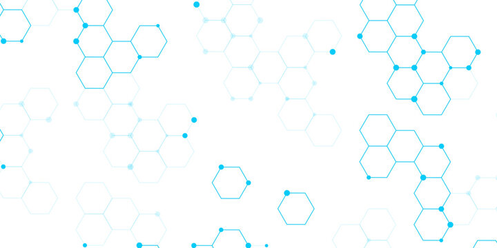 Science network pattern blue Hexagonal abstract background. Big Data Visualization structure elements . Health care and science medical pattern innovation. Template design with concept Dots and lines.