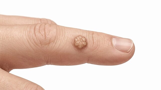 Common wart on a human finger