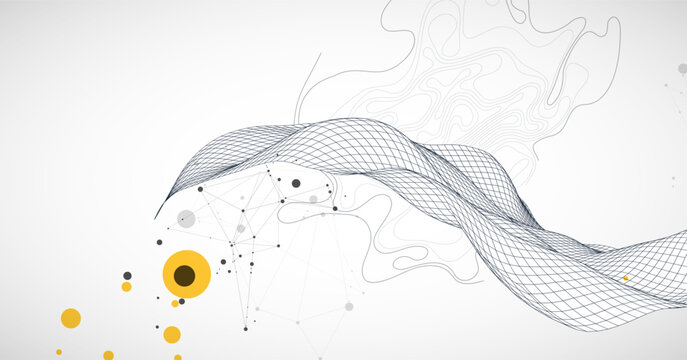 The abstract wave is made in a frame style. Template for science and technology presentation. Vector art.