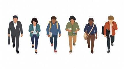 Fototapeta premium Isometric group of diverse people standing in a circle, representing a teamwork concept