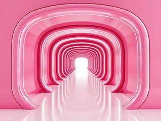 Futuristic Pink Tunnel With Arches And Bright Light At End, Modern Abstract Architectural Background For Digital Concepts © Robert Kneschke