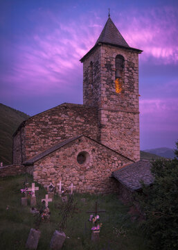 Exploring the Serene Beauty of Sant Serni De Meranges Church at Dusk, Catalonia