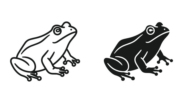 Set of frog icons, outline and silhouette style, vector illustration isolated on white background