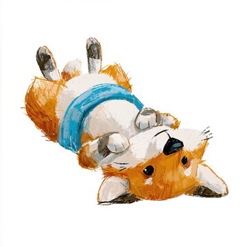 Playful Corgi Puppy Lying On Back With Paws Up, Cute Pet Illustration For Animal Care And Joyful Moments