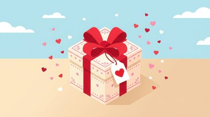 Obraz premium Valentine's day gift box with red bow and heart tag