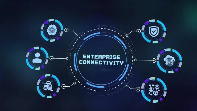 Enterprise connectivity concept with network icons and glowing connections for global corporate technology presentation