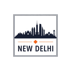 Obraz premium New Delhi Skyline Silhouette Stamp - India Landmark Cityscape Vector