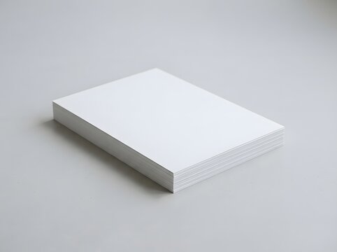 Stack of blank white paper on a light gray surface mockup for design presentation