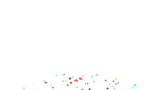 Colorful confetti burst explosion white background, realistic celebration party popper flying paper