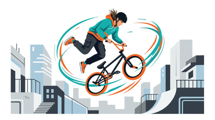 Obraz premium A stylized illustration of a young bmx cyclist performing a high jump stunt.