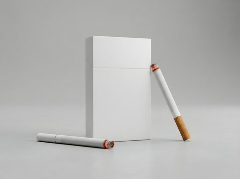 Blank cigarette pack mockup with two cigarettes on a light gray background