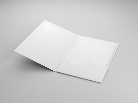 Blank presentation folder mockup with open pocket on a light gray background