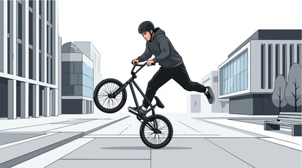 Obraz premium A young cyclist performing a bmx stunt on a bicycle.