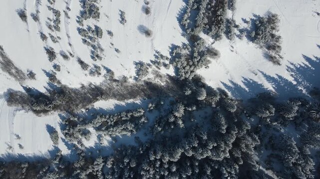 Aerial winter view of Rila Mountain near Beli Iskar village, Sofia Region, Bulgaria