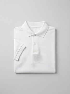 Folded white polo shirt on a light gray background clean apparel presentation
