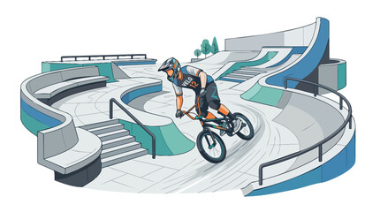 Fototapeta premium A young cyclist performing tricks on a BMX bike at a skate park.