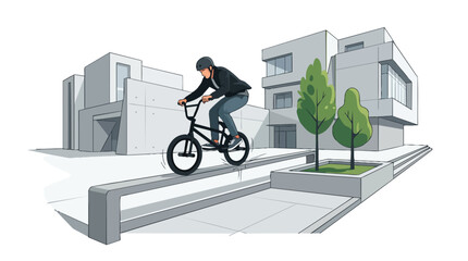 Obraz premium BMX cyclist riding on a ledge in an urban setting.