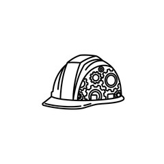 Fototapeta premium Line art construction hard hat with internal mechanical gears