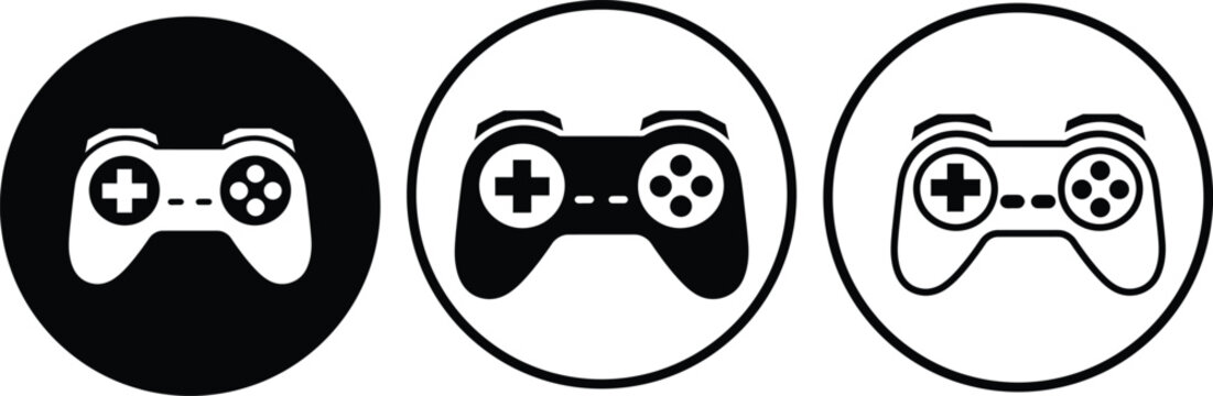 Three game controller icons in simple circular frames