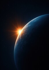 Obraz premium Sunrise over distant planet horizon.