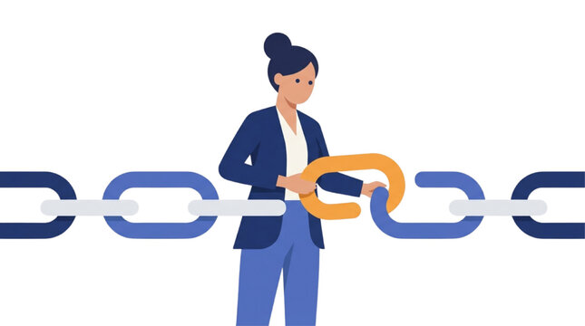 Businesswoman Connecting A Broken Chain Link Representing Teamwork And Problem Solving Solutions