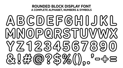Obraz premium Rounded Block Display Font: Alphabet, Numbers, Symbols