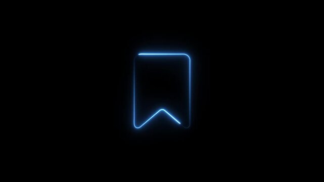 Glowing neon bookmark animation on black background, digital ui