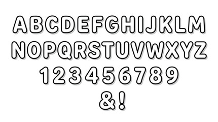 Obraz premium Alphabet, Numbers and Symbols Font - Rounded Bold Outline Design