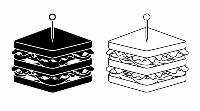 Club sandwich vector icons with toothpick skewers, minimalist fast food concept