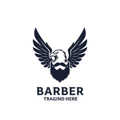 Fototapeta premium Eagle head barber logo with mustache and beard.