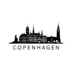 Obraz premium Copenhagen Skyline Silhouette: Iconic Cityscape Design in Black and White