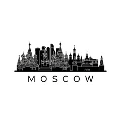 Obraz premium Moscow skyline silhouette, black and white city illustration