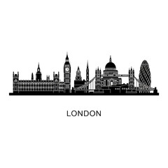 Obraz premium London Skyline Silhouette: Iconic Cityscape Design in Black and White