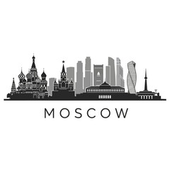 Fototapeta premium Moscow City Skyline Silhouette - Black and White Vector Illustration