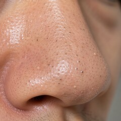 Fototapeta premium Close-up of human nose with visible blackhead and skin pores showing detailed skin texture and imperfections