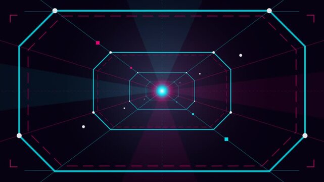Futuristic HUD Target Interface with Neon Cyber Lines, Abstract Sci-Fi Cyberspace Vector Background for Technology Gaming and Virtual Reality Banner