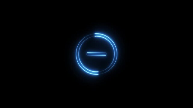 Neon blue glowing minus sign loading animation on black background, symbol