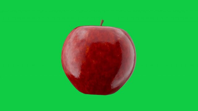 Turning Red Apple Isolated on Green Screen Background, Fruit Loop 3D Animation