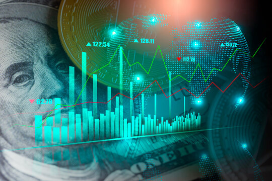 Stock market or forex trading graph and candlestick chart suitable for financial investment concept. Economy trends background for business idea and all art work design. Abstract finance background.