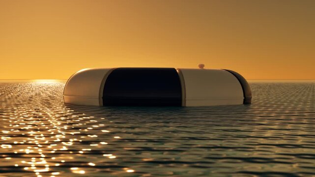 Lifesaver floating on sunset sea surface. 3d rendering