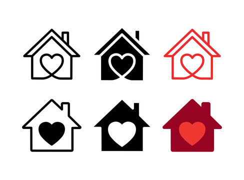 heart house icon set love home charity real estate
