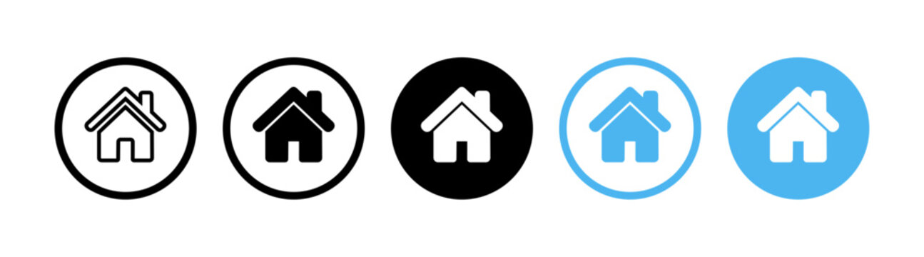 home button icon set house in circle web menu