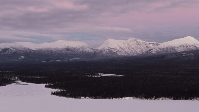Frosted Rocky Peaks Above Kathleen Lake, Kluane, Yukon Canada. Aerial Drone Shot